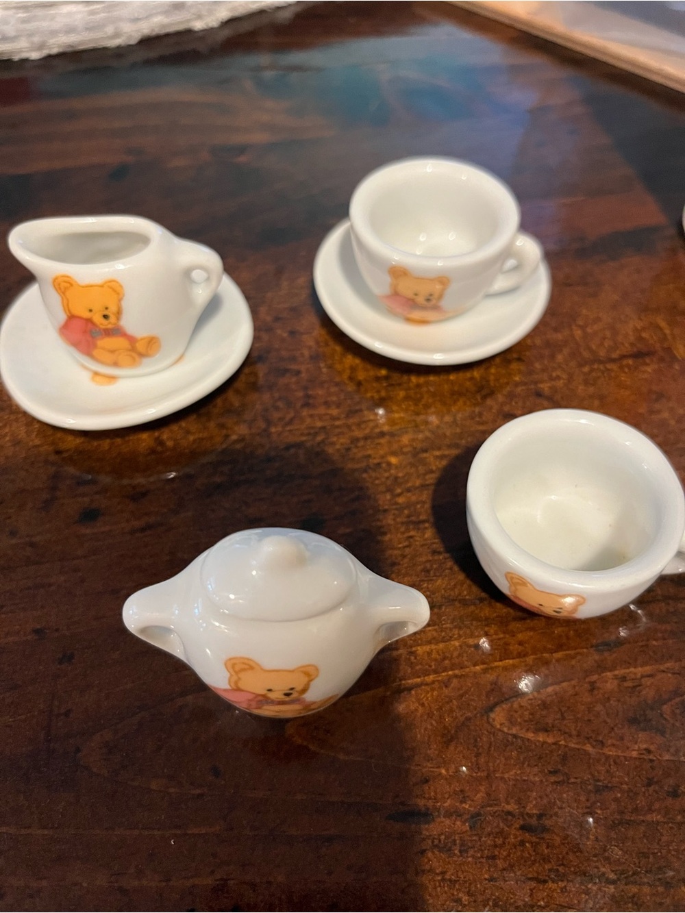 Miniature Teddy Bear Ceramic Tea Set for Kids - White